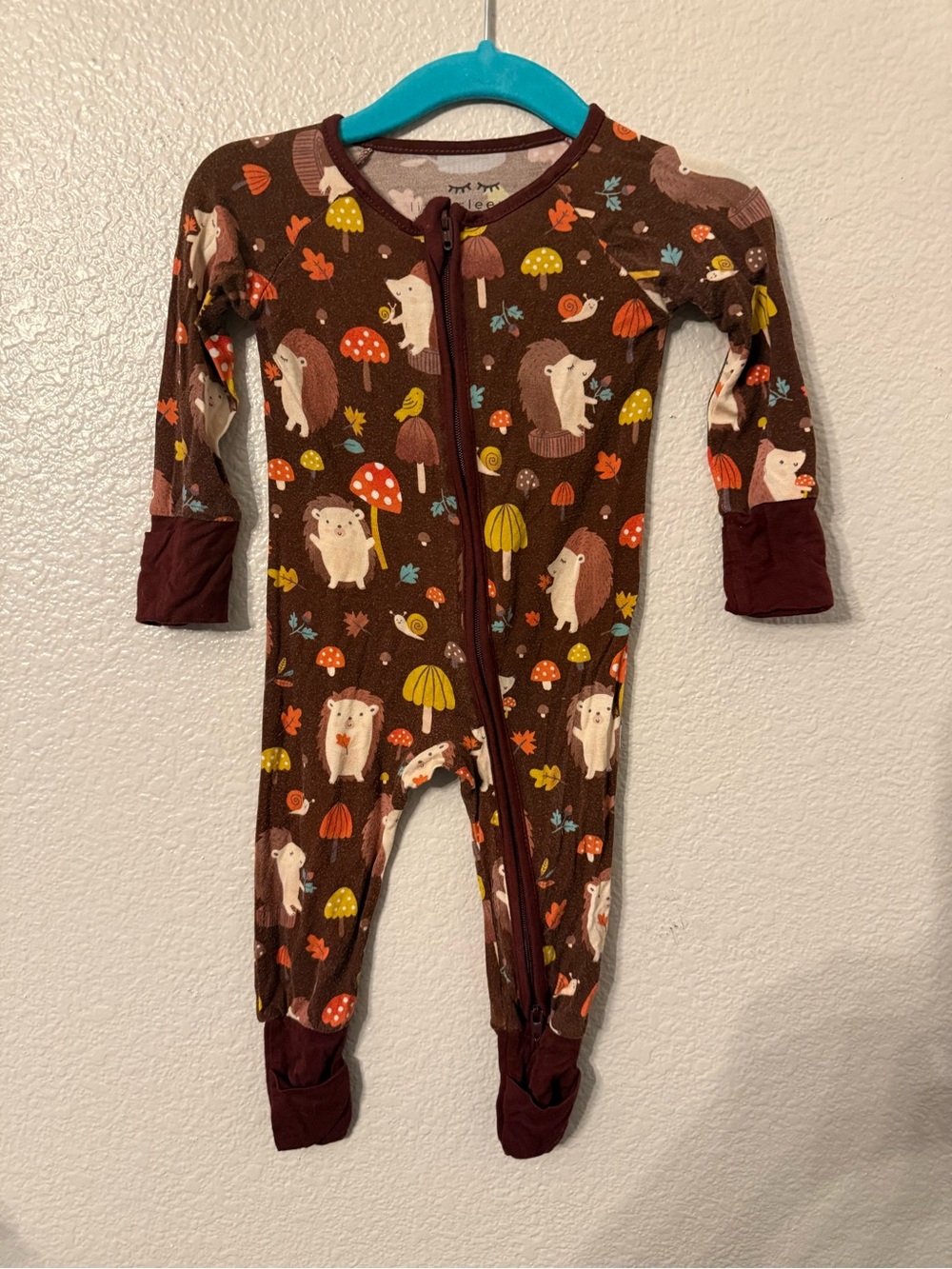 Little Sleepies Brown Hedgehog & Mushroom Footed One-Piece